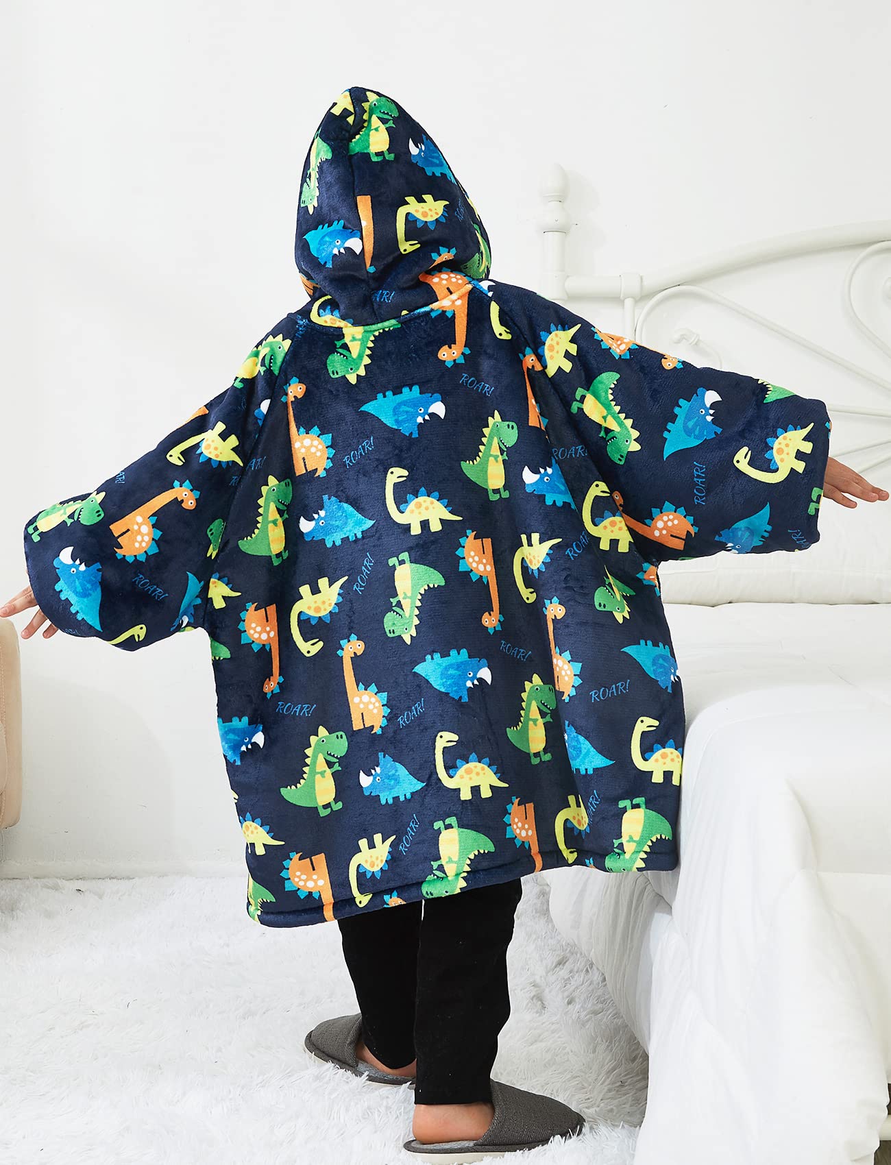 KFUBUO Dinosaur Wearable Blanket Hoodie For Kids 2-6 Years - Sherpa Fleece One-Piece Hooded Sweatshirt With Pocket