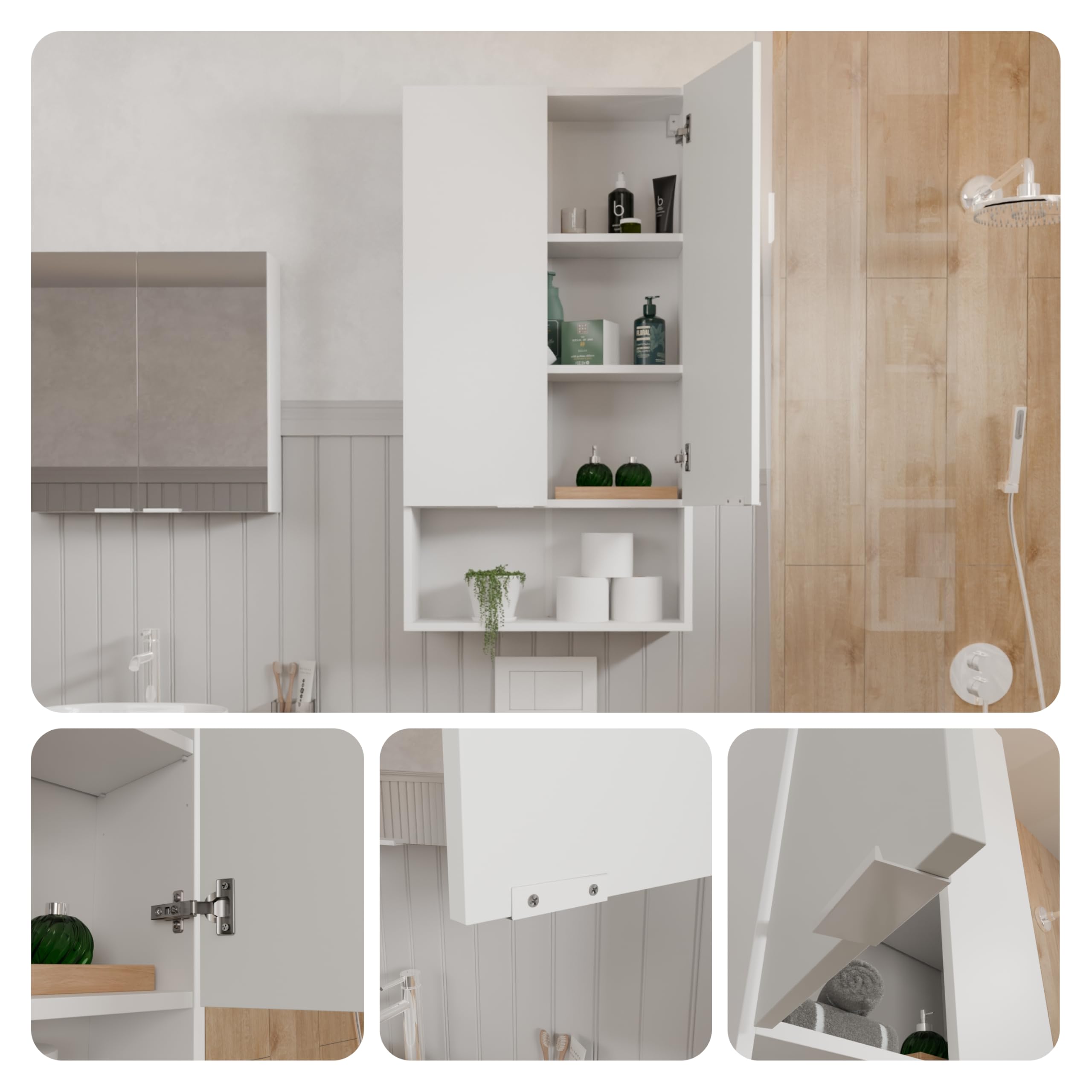 PLATAN ROOM Badschrank Hängeschrank für Badezimmer Oberschrank für Waschmaschine und Wäschetrockner für Küche und Badezimmer 120 x 65 x 25 cm weiß (Weiß Matt)