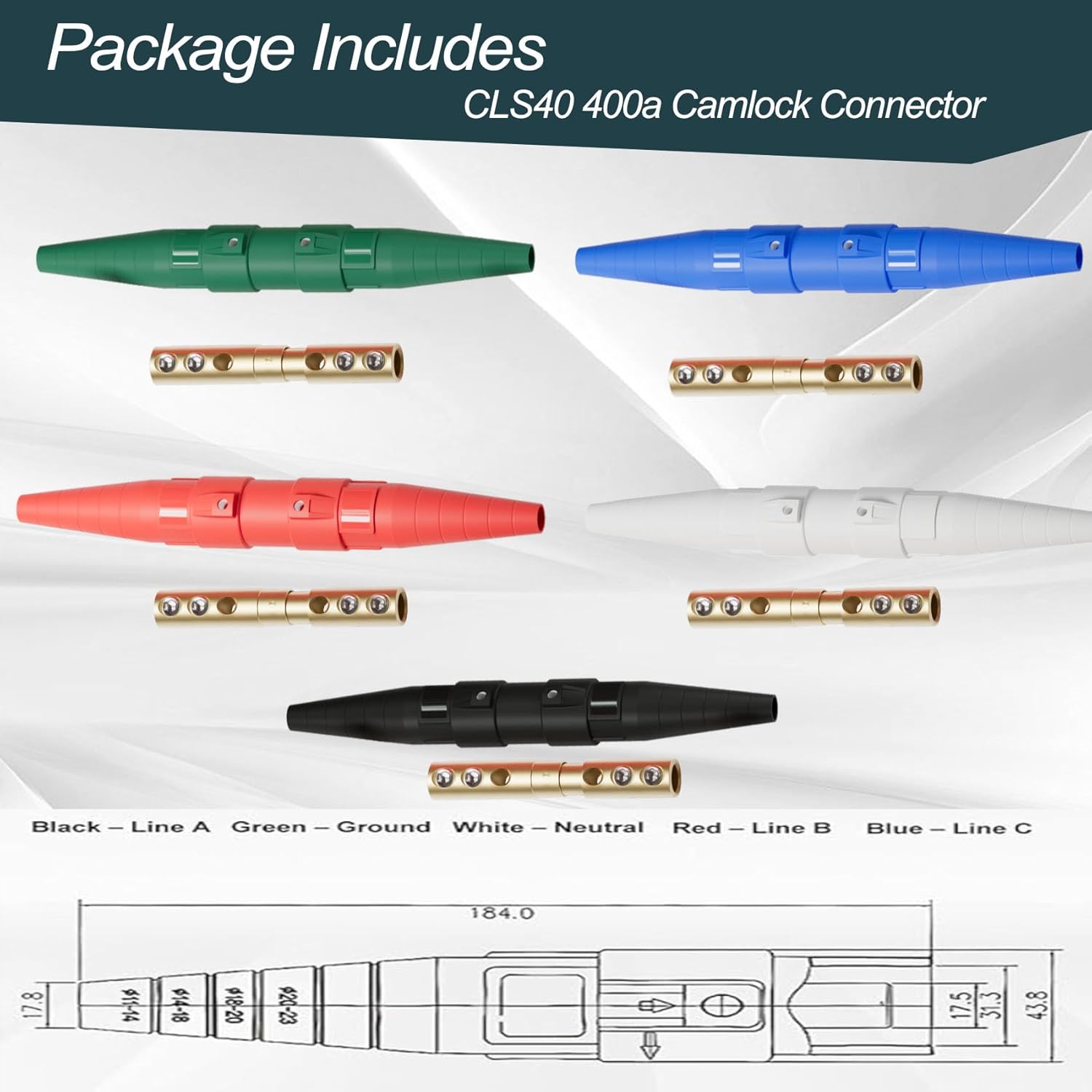 25 FT Stage Lighting Cable, Camlock Wire Set with 5 Wire Banded Set (4) #2 and (1) #6 Outdoor Rated Cam Lock Cord, 600V Cam Lock Power Cables for Industrial, 5 Straps, Replace Type SC Cable - Image 4