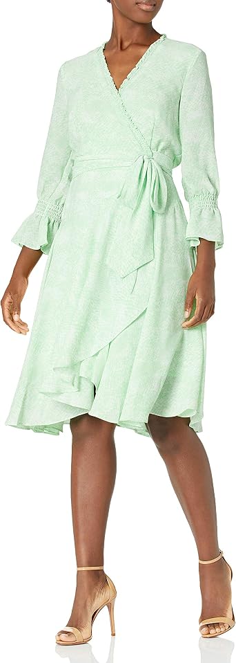 Long Sleeve Smocked Surplus Wrap Dress 