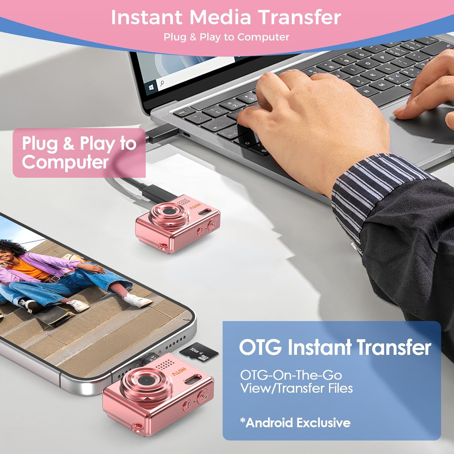 Mini Keychain Digital Camera, Y2K Pocket-Size Mini Camera, 2MP 1080P Small Camera with 32GB Card, Video Recorder with Long Battery Life for Travel, Party and Vlog (Rose Gold)