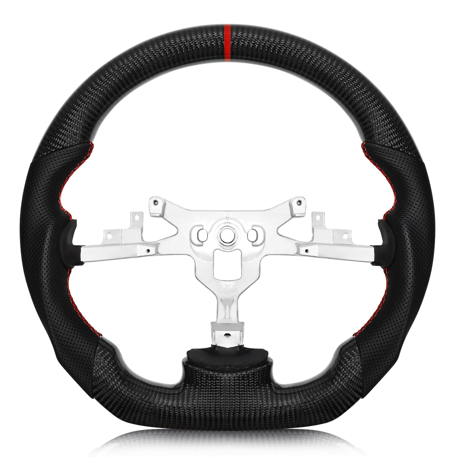 Real Carbon Fiber Steering Wheel For Chevrolet Corvette C6 2006-2011 ZR1 Z06 D-shaped Nappa Perforated Leather Flat-bottom Steering Wheel For Chevrolet C6