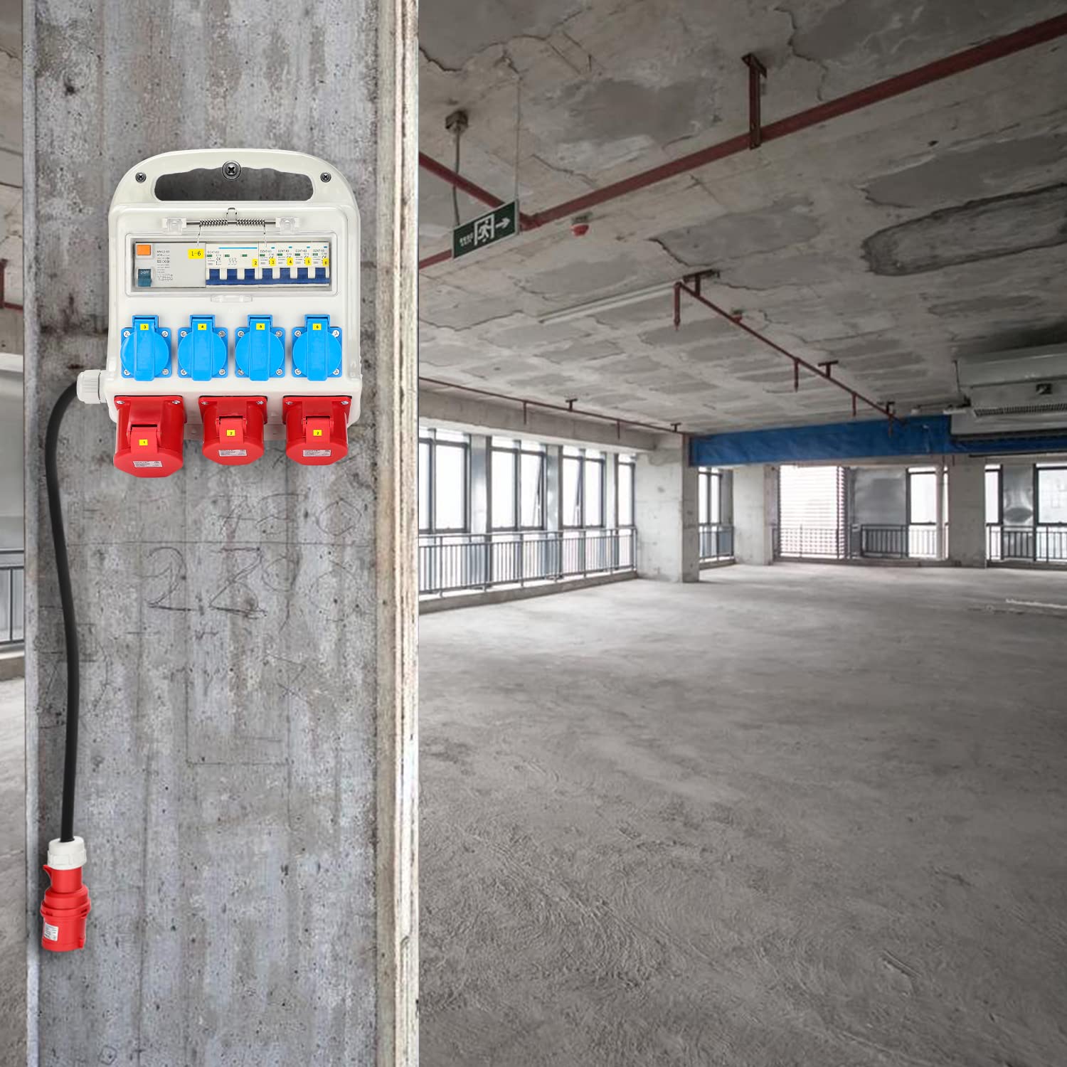 Tubiaz Bouwstroomverdeler 4x230V 2x16A 1x32A 400V CEE, Wandverdeler met FI-schakelaar LS-schakelaar, Cee-verdeler stroomverdeler IP44 voor gebruik buitenshuis en op bouwplaatsen Tubiaz Bouwstroomverdeler 4x230V 2x16A 1x32A 400V CEE, Wandverdeler met FI-schakelaar LS-schakelaar, Cee-verdeler stroomverdeler IP44 voor gebruik buitenshuis en op bouwplaatsen