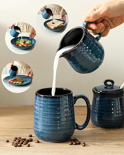Miniatura 5 de Juego de azúcar y crema de cerámica, tazón de azúcar de 11 oz con tapa y jarra de crema de 10 onzas, jarra de leche y dispensador de azúcar para