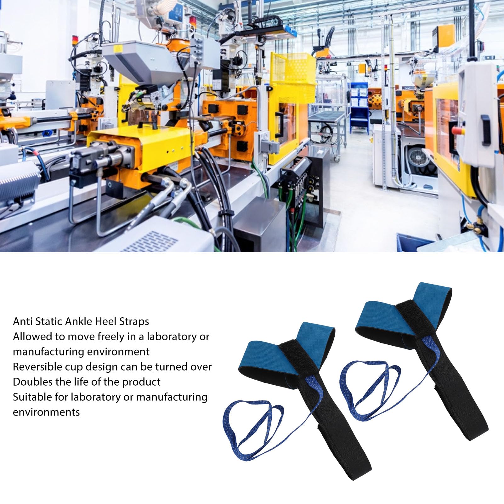 2PCS Anti Static Ankle Heel Strap, Adjustable Heel Grounding Straps, ESD Heel Grounder for Movement in Lab Manufacturing Environment, One Size Fits All