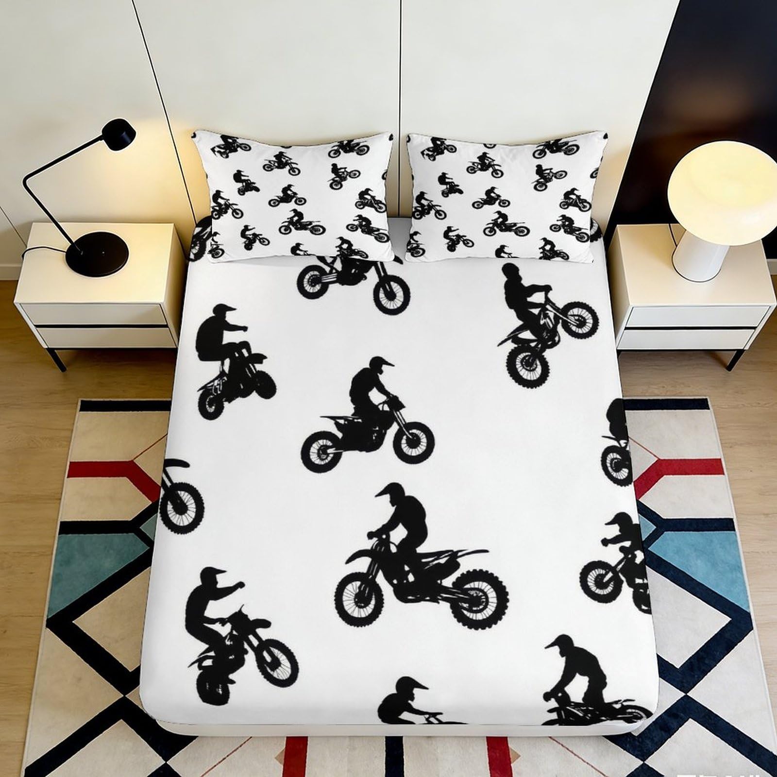 3D Printed Motorcycle Rider Fitted Sheet Microfiber Soft Breathable Motocross Bed Cover for Bedroom Dorm Decor 90x200x25cm