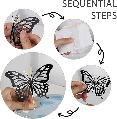 Miniatura 10 de Paquete de 40 adornos de mariposa 3D para tartas de estilos mixtos de mariposas huecas para bodas, baby shower, niños y niñas, fiesta de cumpleaños,