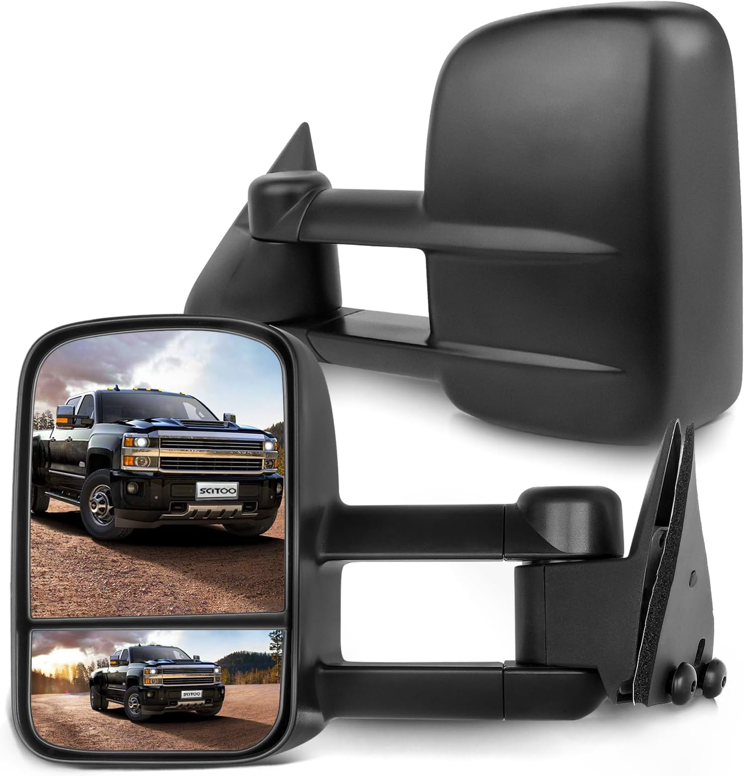 SCITOO Tow Mirrors Compatible with for 1988-1998 For Chevy Silverado For GMC Sierra 1500 2500 3500 Pickup Truck Mirrors Manual Adjusted No Heated No Turn Signal Black Housing Towing LH RH