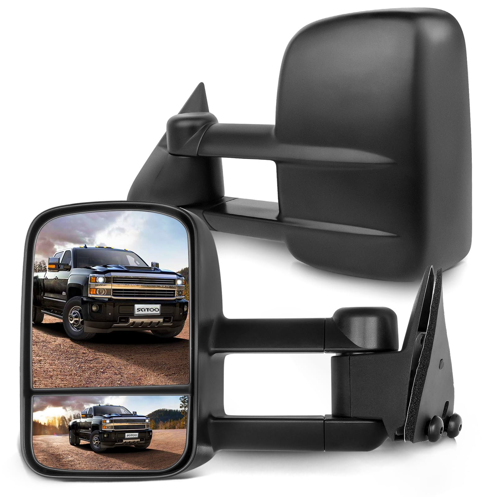 ScitooTow Mirrors Compatible with for 1988-1998 For Chevy Silverado For GMC Sierra 1500 2500 3500 Pickup Truck Mirrors Manual Adjusted No Heated No Turn Signal Black Housing Towing Mirrors LH RH