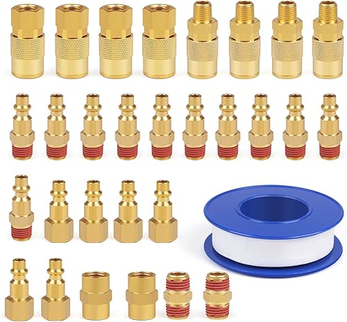 Miniatura 6 de Acoplamiento de aire industrial, 30 piezas, lengüeta de manguera de 14 pulgadas, acoplador de aire de conexión rápida de flujo básico de 14 pulgadas
