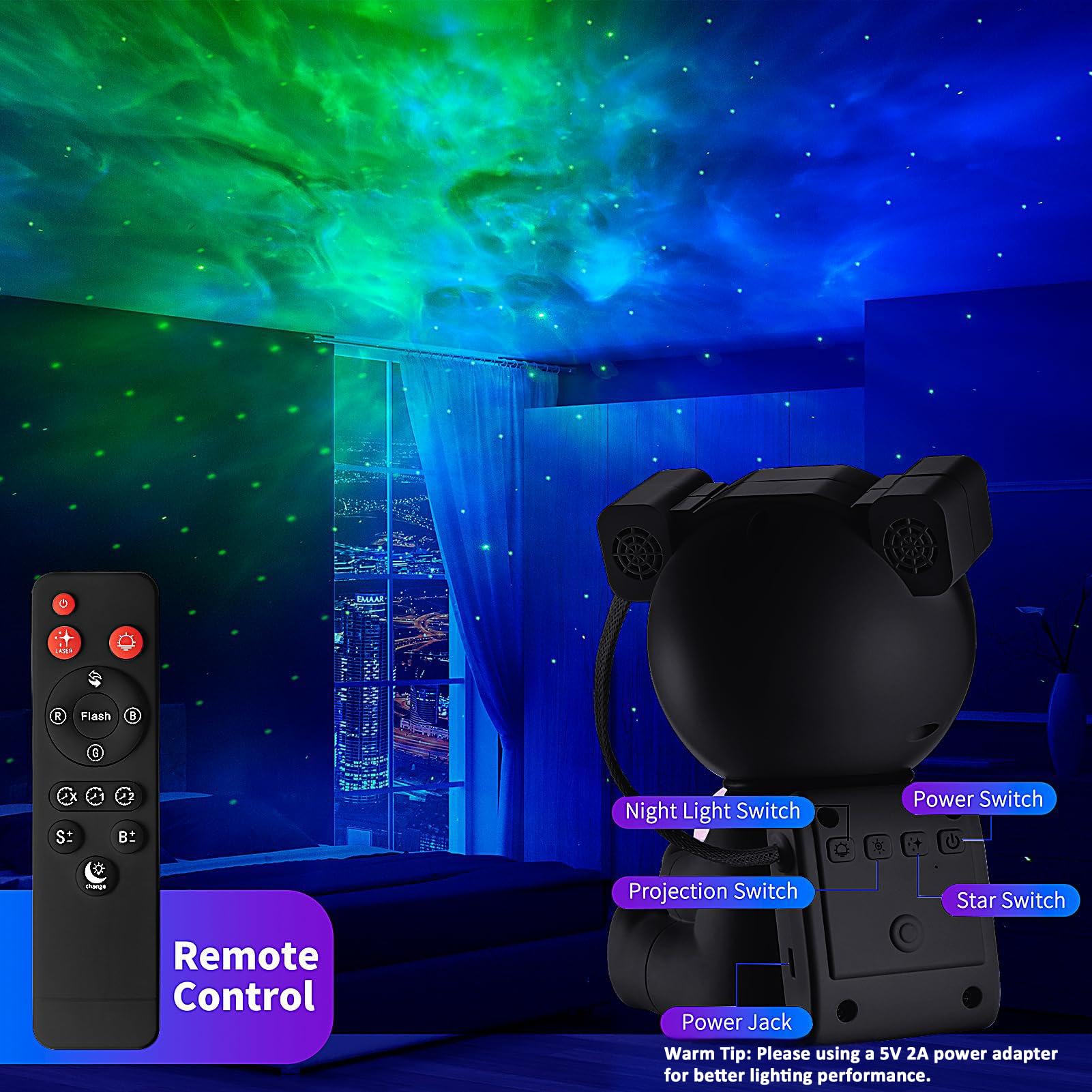 Aoshet LED Sternenhimmel Projektor, Astronaut Sternenhimmel Projektor Galaxy Nachtlicht, Schlafzimmer Deckenprojektion Lampe mit Timer und Fernbedienung,Geschenk für Kinder und Erwachsene (Schwarz)