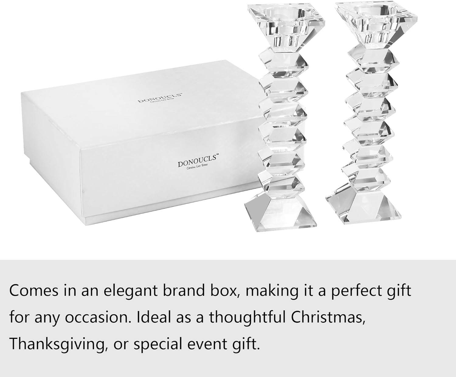 Crystal Candlestick Holders 2 Pack, Clear Crystal Taper or Tealight Candles Holder, Table Centerpieces for Party Wedding Decoration(8.3in Tall) - Image 7