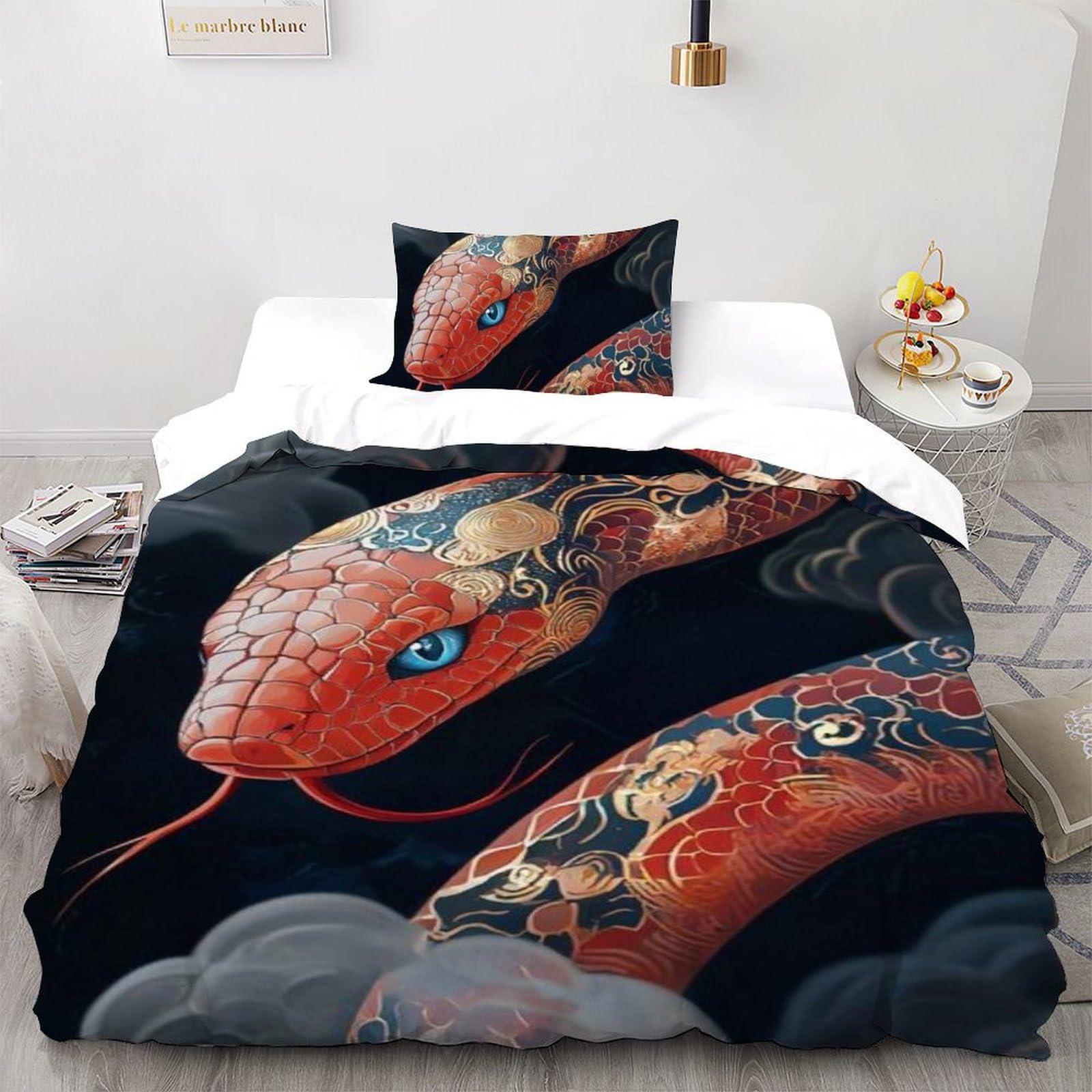 Housse de couette serpent 3D zippée en microfibre douce anti-plis