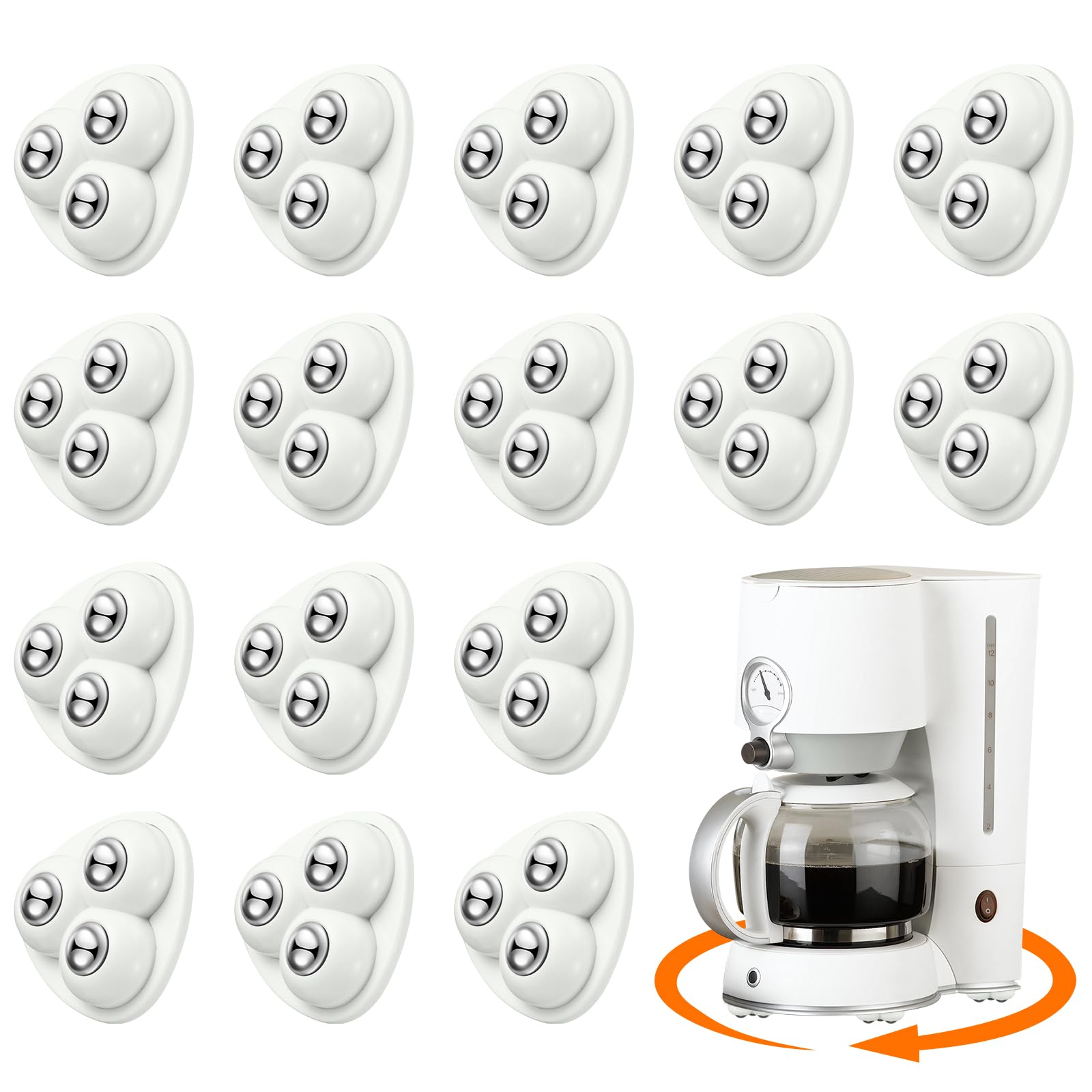 Honoson 16 Pcs Self Adhesive Caster Wheels Appliance Rollers Appliance Sliders for Kitchen 360° Swivel Universal Wheel Mini Small Kitchen (White with