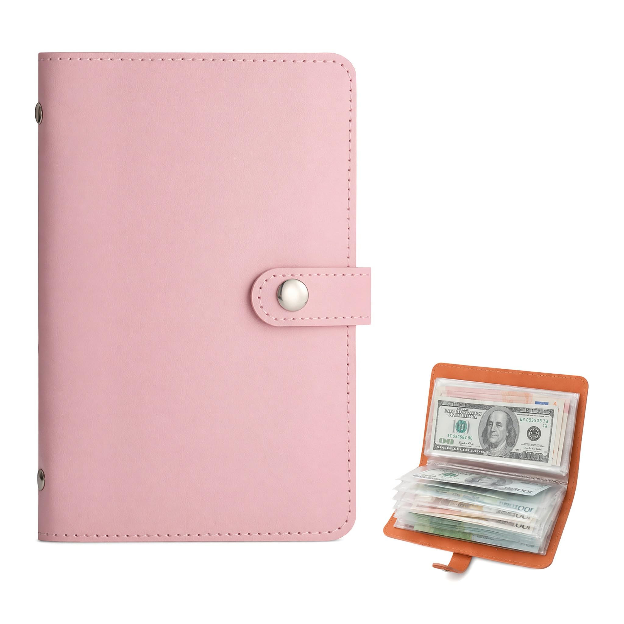 Money Saving Wallet: 100 Envelopes Saving Challenge Organizer, Cash Wallet for Budgeting, Money Wallets for Saving Goals, Pink Savings Notebook & Binder for Couples UK