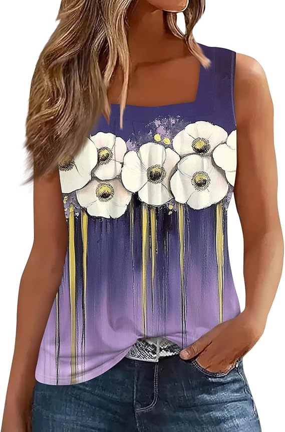 Spring Summer Plus Size Dressy Tank Tops for Women 2025 Womens Workout Floral Boho Beach Sleeveless Shirts Blouses