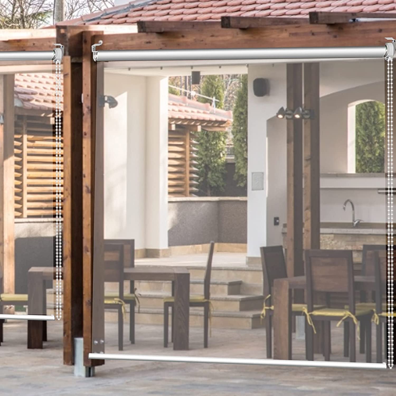 Store Enrouleur Vinyle Transparent Volets roulants Aspect Clair Store Enrouleur étanche pour Terrasse pergola extérieure Store Enrouleur occultant(Size:125cm×200cm(49.2×78.7"))