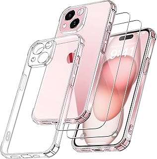 YisrLery 3 in 1 Camera Cover Compatible with iPhone 15 Plus Case and 2 Pack Tempered Glass Screen Protector, Slim Soft TPU Shockproof Anti-Scratch iPhone 15 Plus Phone Case Cover Silicone - Clear