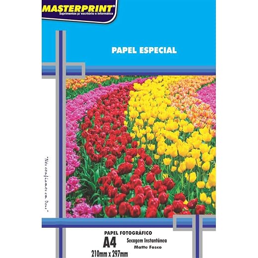 Masterprint Papel Fotográfico Inkjet A4 Matte 108g, Branco, 100 folhas