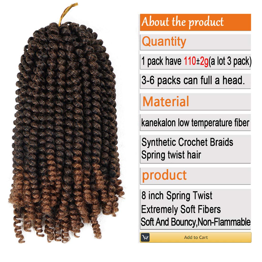 Beyond Beauty Spring Twist Crochet Hair 90strands 8 Inch Fluffy Spring Twists Braiding,Spring Twist Crochet Braids Bomb for Black Women (T1B 30)