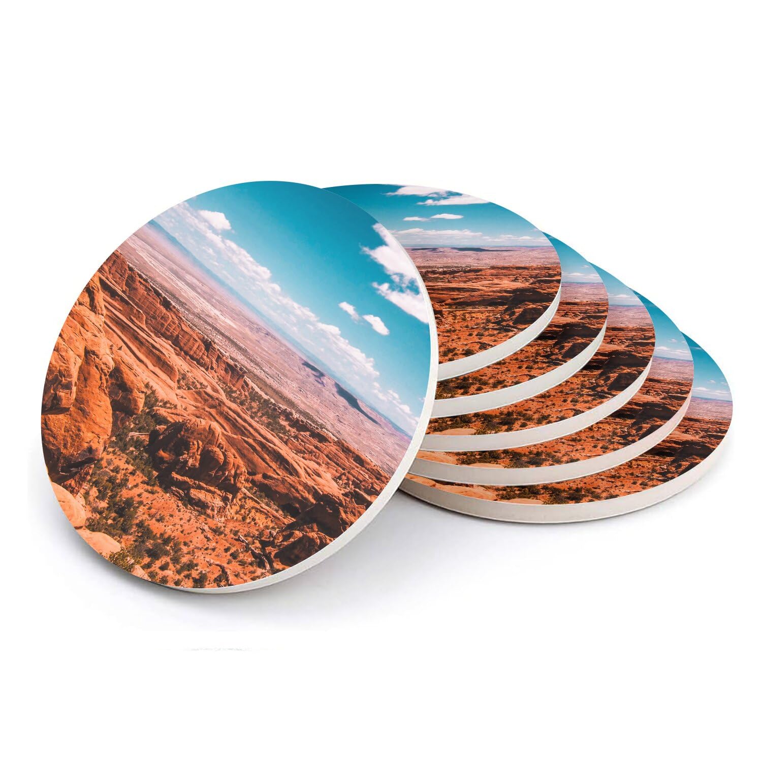 Sous-verre ronds en céramique Monument Valley lot de 6 pièces en faïence premium