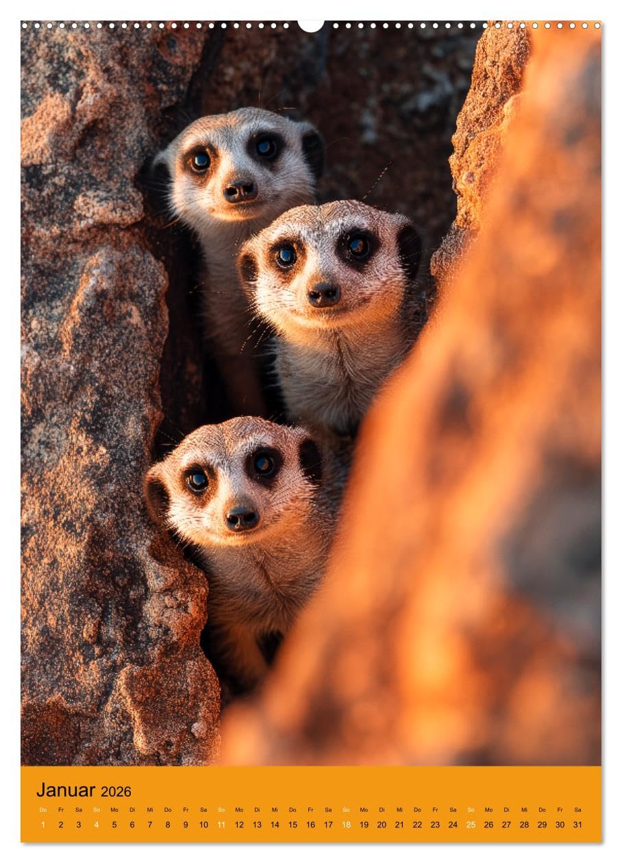Die Erdmännchen Familie - Kalender der niedlichen Tiere (hochwertiger Premium Wandkalender 2026 DIN A2 hoch), Kunstdruck in Hochglanz: Erdmännchen ... und niedlichen Tieren. (CALVENDO Tiere)