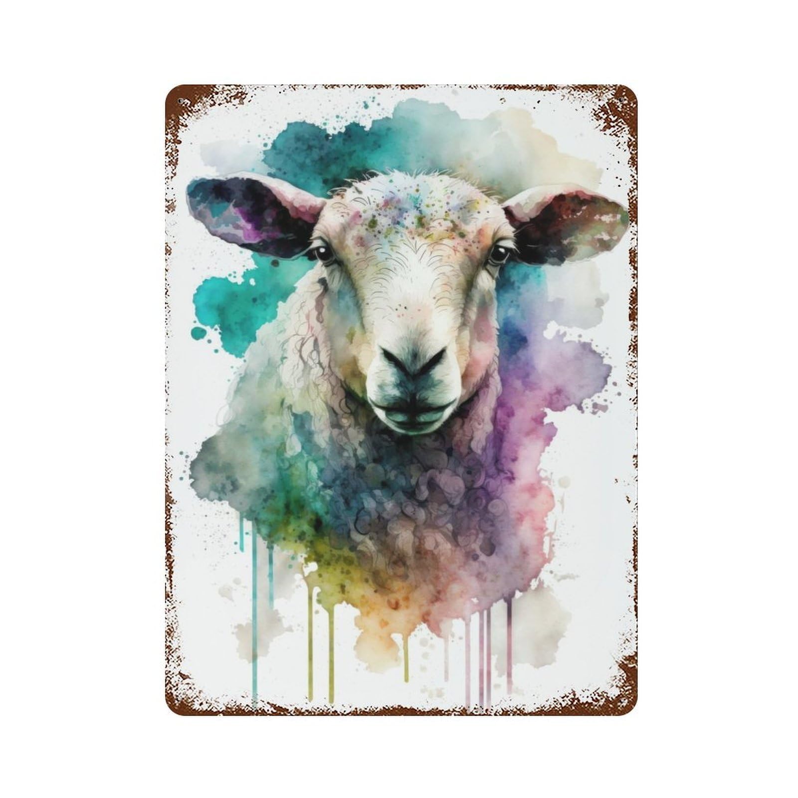 Watercolor Sheep Portrait Decorative Tin Sign 15.7"x11.8", for Bistro, Counter And Cafe Decor, Classic Wall Plaque