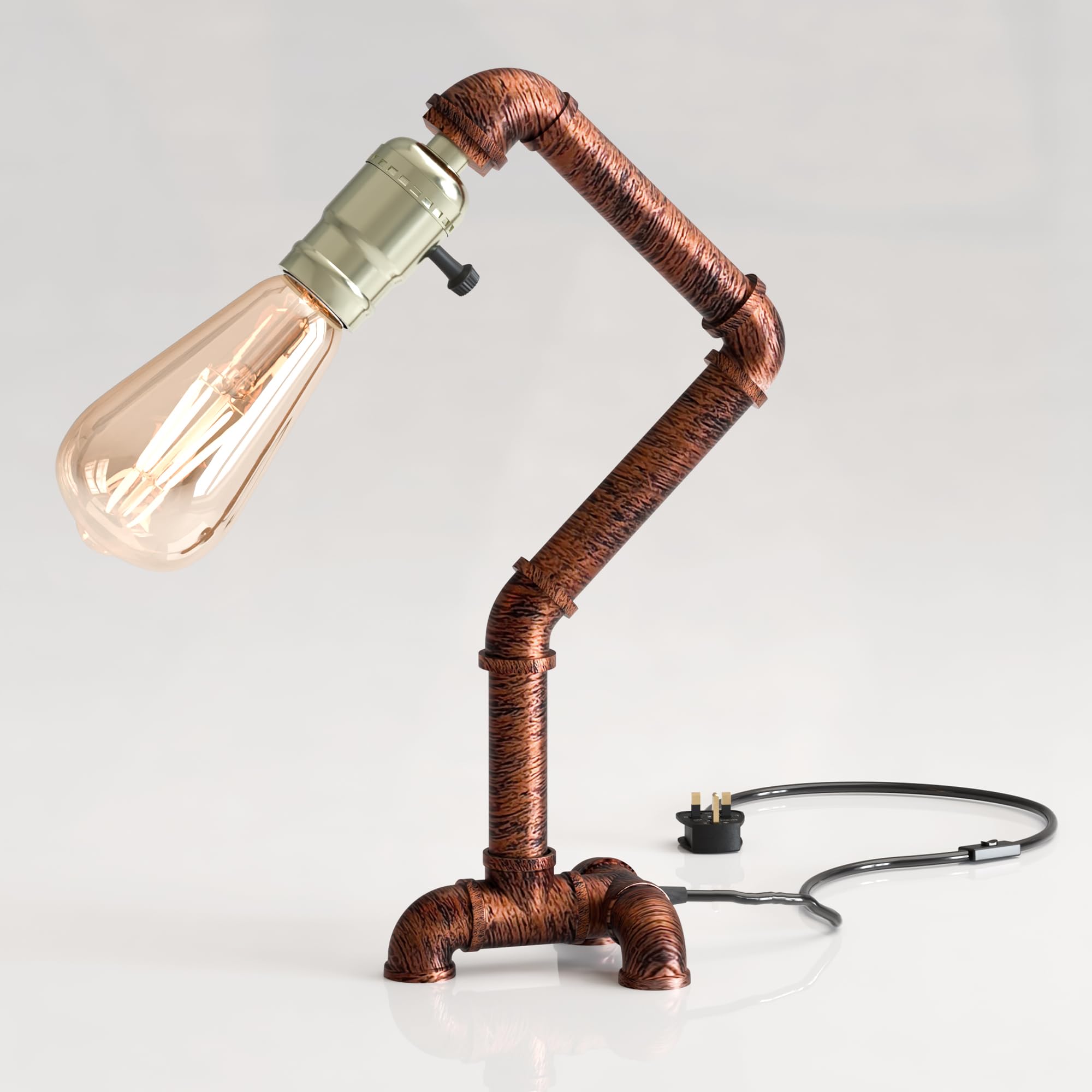Dc Voltage Rustic Red (Without Shade) Industrial Steampunk Pipe Table Lamp Rustic Red 40Cm E27