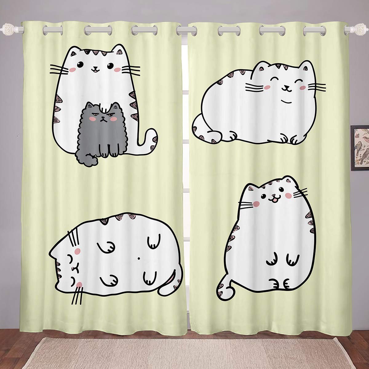 Tbrand Katze Blickdichte Vorhänge 175x140cm für Mädchen Jungen Nette Karikatur Kätzchen Fenstervorhang Kinder Schöne Haustier Tier Katzen Vorhänge Schöne Kleinkind
