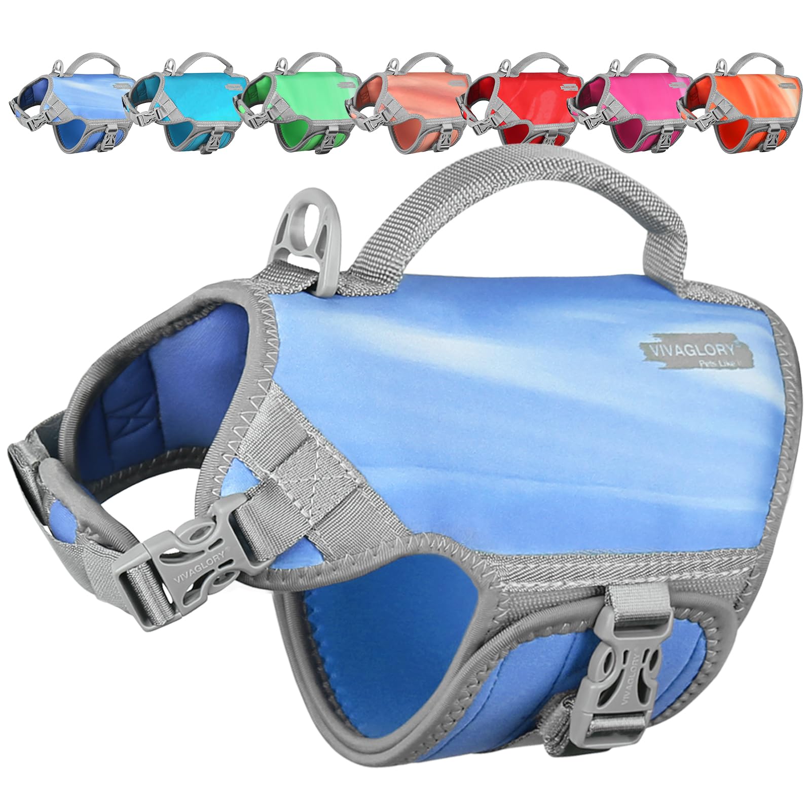 VIVAGLORY Neoprene Dog Life Vest, Dog Life Jacket for Swimming & Boating, Lightweight & Buoyancy for Puppy Doggy, Swimming Vest with Handle, XS, Blue