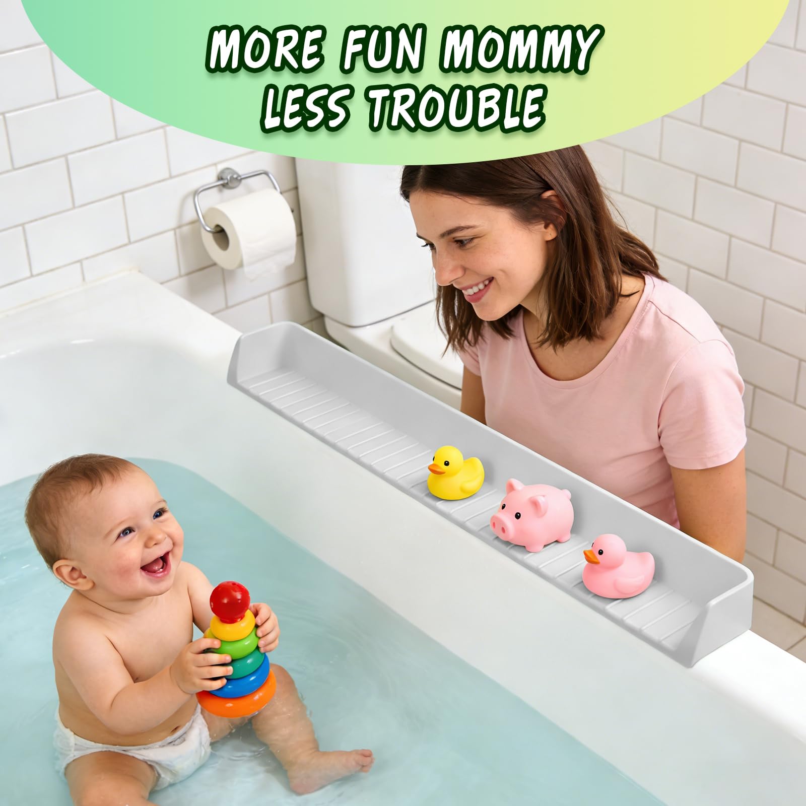 Protector contra salpicaduras para bañera para niños, protector de salpicaduras de silicona con 11 ventosas, estante de juego para bañera para niños y soporte de juguetes, evita derrames de agua en el