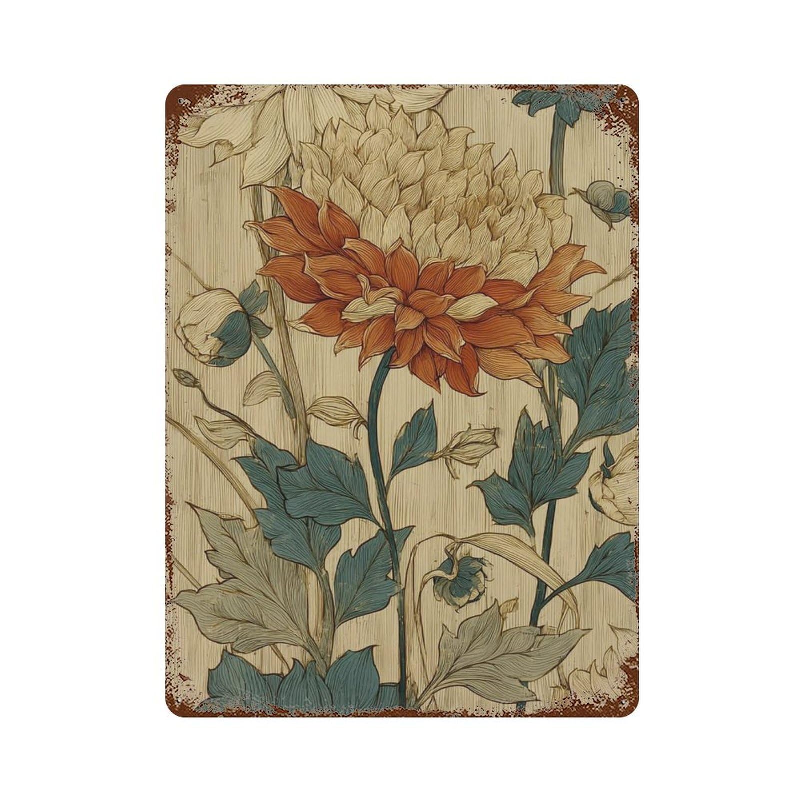 xiaoxiaoshen Floral Botanical Flower Orange Chrysanthemum Wall Decor Art Metal Tin Poster Modern Home Decor Art Home Bar Shop Decorations Vintage Sign 40x30cm