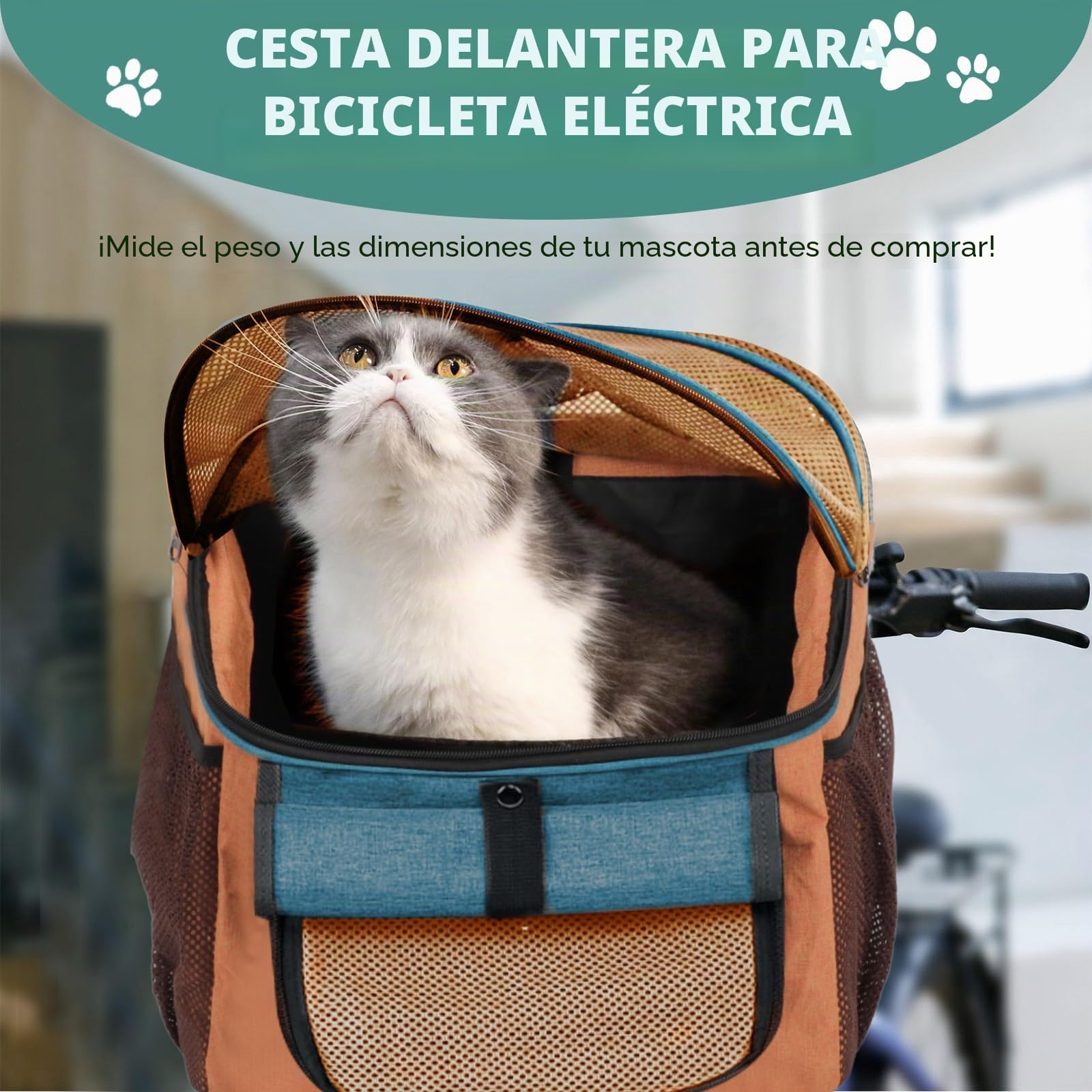 Cesta de bicicleta para mascotas con adaptador de manillar, plegable, desmontable, bolsa mochila para gato y perro