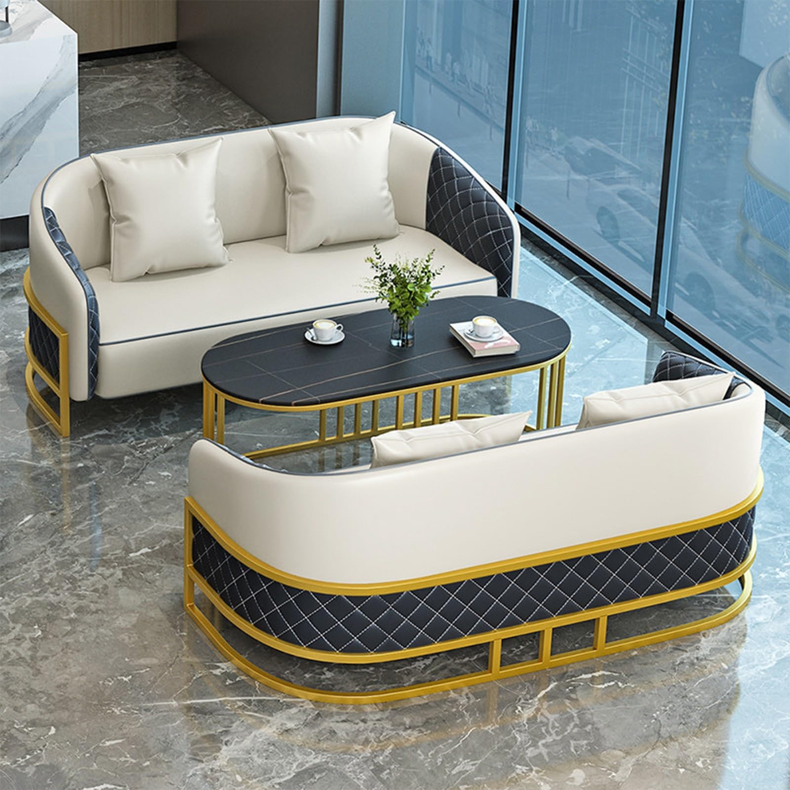 Juego de sofá de oficina de cuero con mesa de centro para vestíbulo y sala de espera, muebles de recepción