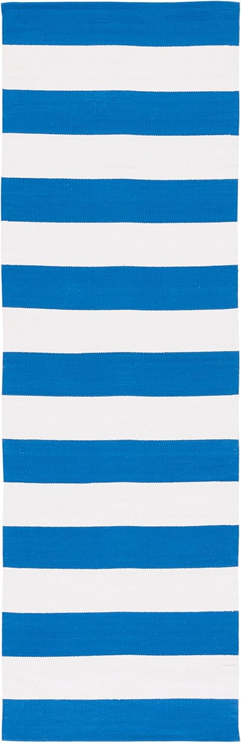 SAFAVIEH Montauk Collection Runner Rug - 2'3" x 7', Blue & Ivory, Handmade Flatweave Cotton, Woven Texture, Farmhouse Stripe Pattern, Ideal for Bedroom, Kitchen, Hallway (MTK712C)