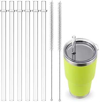 Straws for YETI, 6 pcs 9 inch Reusable Tumbler Replacement for 30-42oz YETI Straw Lids, Plastic Clear Drinking Straws Set with 2 Cleaning Brushes