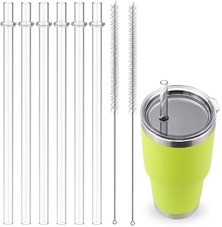 Straws for YETI, 6 pcs 9 inch Reusable Tumbler Replacement for YETI Straw Lids, BPA-Free Plastic Clear Drinking Straws Set with 2 Cleaning Brushes