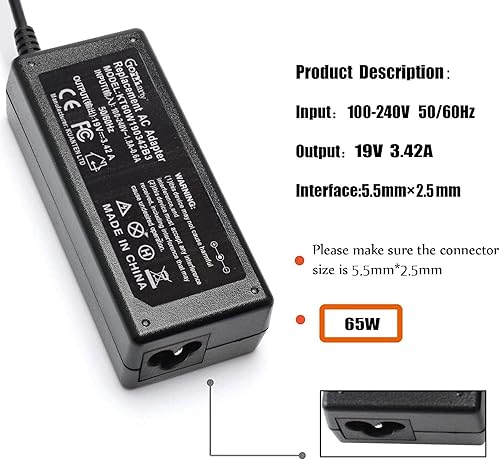 Miniatura 5 de Cargador adaptador de CA de 19V 3.42A 0.217x0.098 in compatible con PA-1650-66 ADP-65DW ADP-65HB BB ADP-65JH BB AD887320 EXA0703YH X550 X550C X550CA