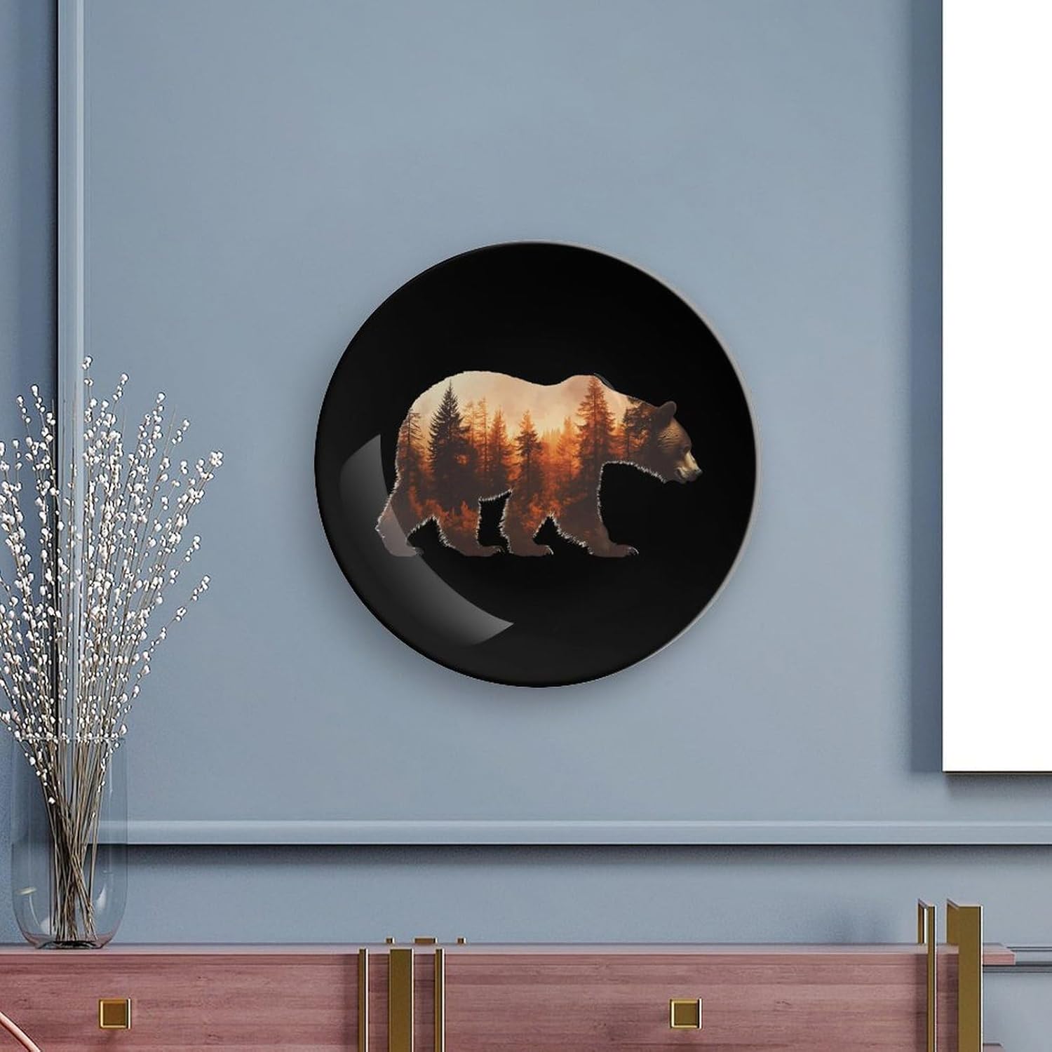 Bear Autumn Forests Decorative Plates for Display Ceramic Plate Tray with Stand Hanger Home Decor