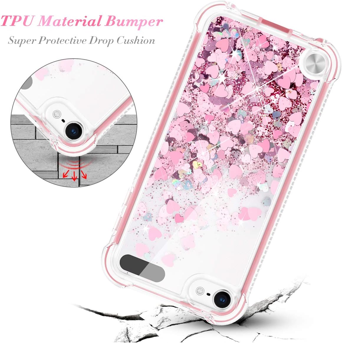 Caka iPod Touch 7 Case, iPod Touch 6 Case, iPod Touch 7th 6th 5th Generation Case for Girls with Screen Protector Glitter Bling Liquid Sparkle Girls Women Case for iPod Touch 5 6 7 (Rose Gold)