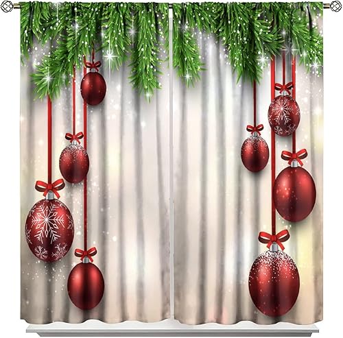 Miniatura 6 de Cortinas opacas retro de Navidad, con bolsillo para barra, copos de nieve, árbol de pino floral, Navidad, cocina, dormitorio, sala de estar, 2