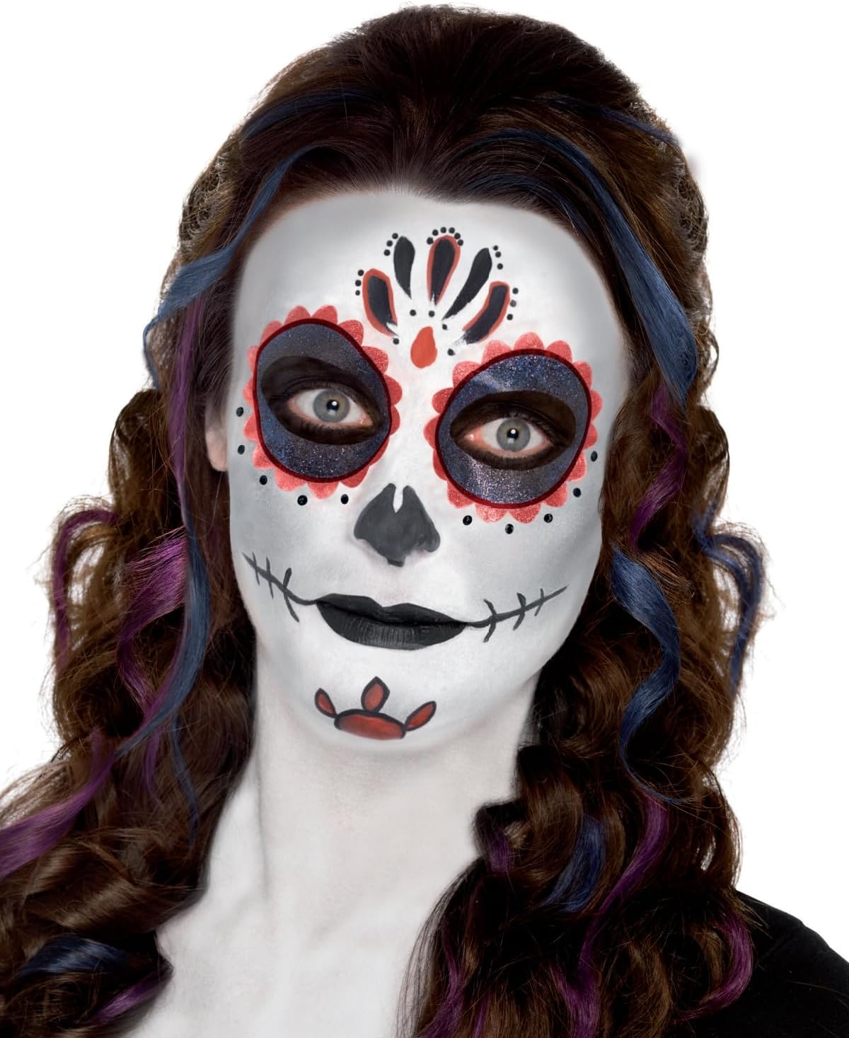 Make Up FX Day of the Dead Kit with Face Paints Face Tattoo Gem Stickers Crayon and Applicators Halloween Sugar Skull Makeup Set Adult Fancy Dress Accessory, World Book Day