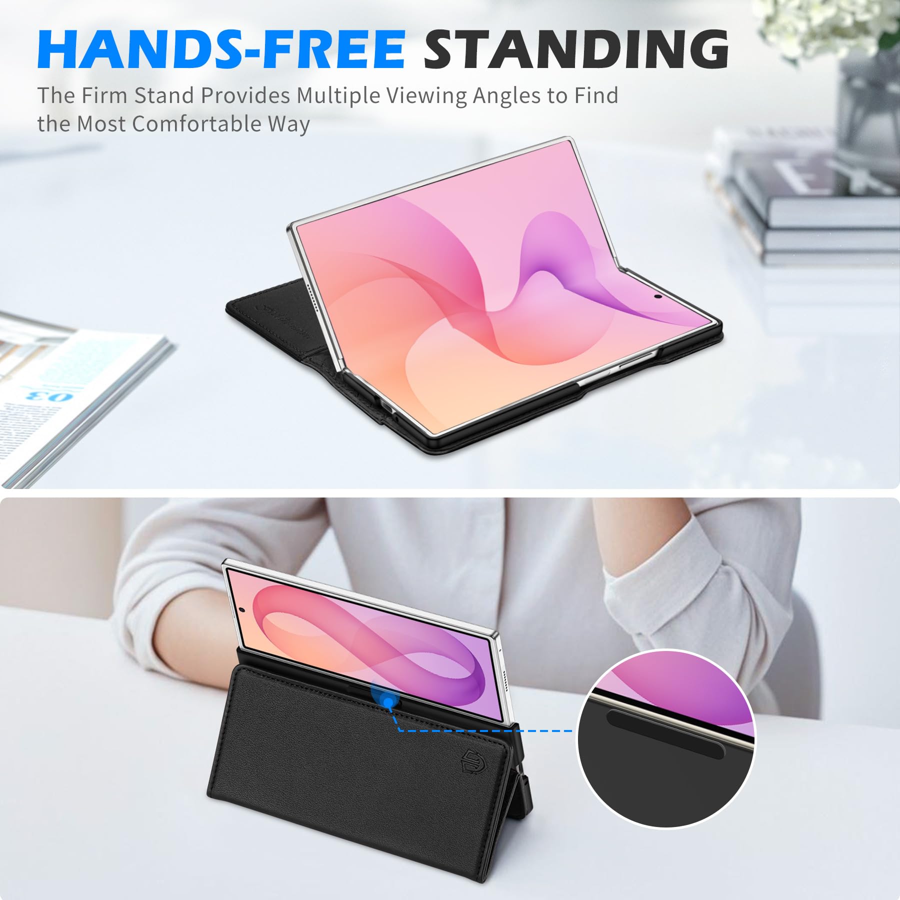 SHIELDON Echtleder Hülle für Galaxy Z Fold 8 Ultra 8,0" 2026 5G, Schwarz