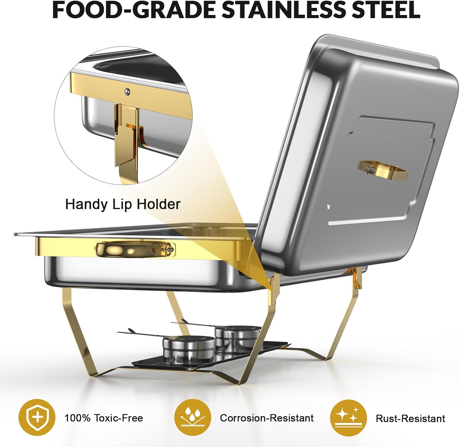 9.5QT Chafing Dishes for Buffet 2 Pack, Warming Trays for Buffet, Stainless Steel Buffet Servers and Warmers for Party Wedding Family Gathering- Golden