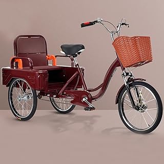 Genérico Triciclo Rickshaw Grande con Pedales, Triciclo de Movilidad con Asiento Trasero Plegable, Triciclo Cruiser con Cabina de Carga Trasera, Horquilla Delantera hidráulica, Bicicleta de 3 Ruedas