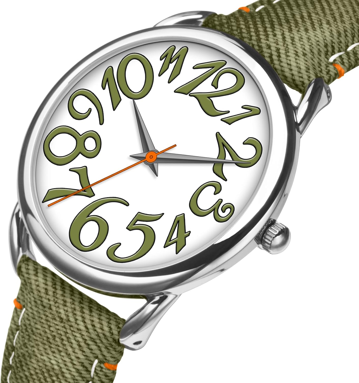 Bisley Women Watch Big Arabic Numbers Dial Easy to Read Denim Leather Strap Watch - Image 2