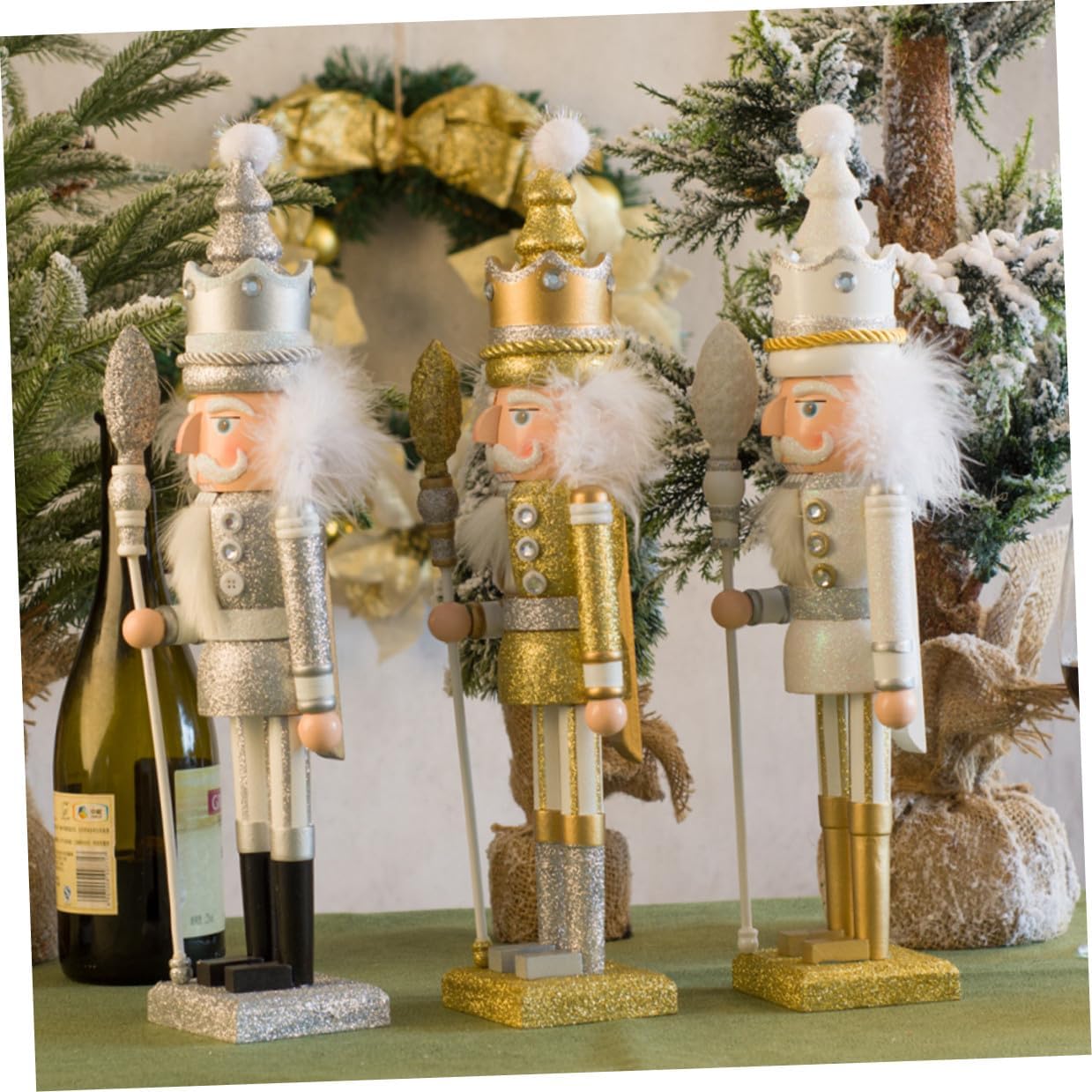 Christmas Nutcracker Wooden Nutcracker Soldier Figurine Gold Traditional Christmas Puppet Ornament Holiday Table Decoration