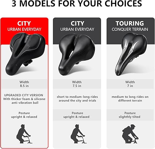 Miniatura 6 de IPOW Asiento de bicicleta cómodo para mujeres u hombres, repuesto de silla de bicicleta acolchado suave de espuma viscoelástica de alta densidad con