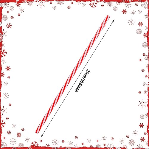 Miniatura 2 de Pajitas de plástico reutilizables de Navidad, pajitas largas a rayas rojas, pajitas de Navidad con anillos para suministros de fiesta de boda de