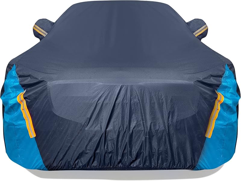Car Cover Waterproof All Weather for Sedan (196-210 inch) | 6 Layers Outdoor Full Exterior Cover Rain Sun UV Snowproof Protection with Zipper Cotton, Mirror Pocket